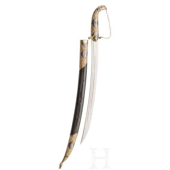 A small sabre with gilt and nielloed silver mounts, Dagestan, 20th century