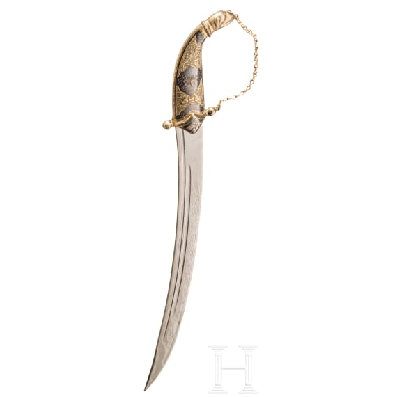 A small sabre with gilt and nielloed silver mounts, Dagestan, 20th century