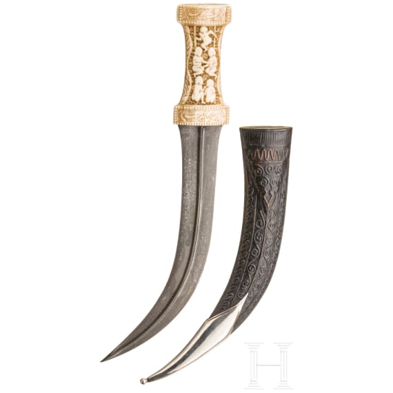 A signed Persian khanjar with walrus ivory handle, 18th century