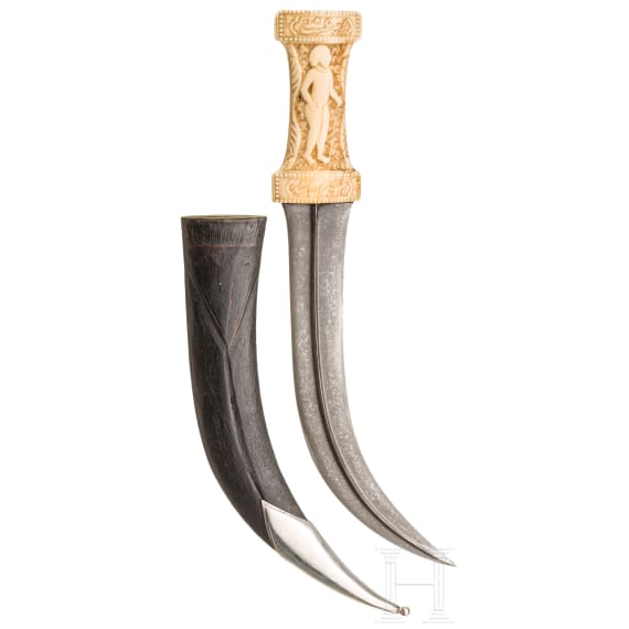 A signed Persian khanjar with walrus ivory handle, 18th century