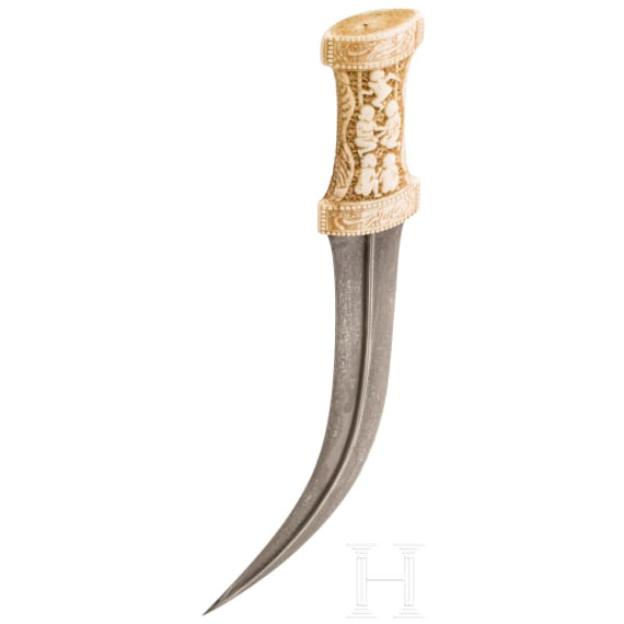 A signed Persian khanjar with walrus ivory handle, 18th century