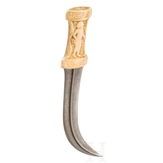 A signed Persian khanjar with walrus ivory handle, 18th century