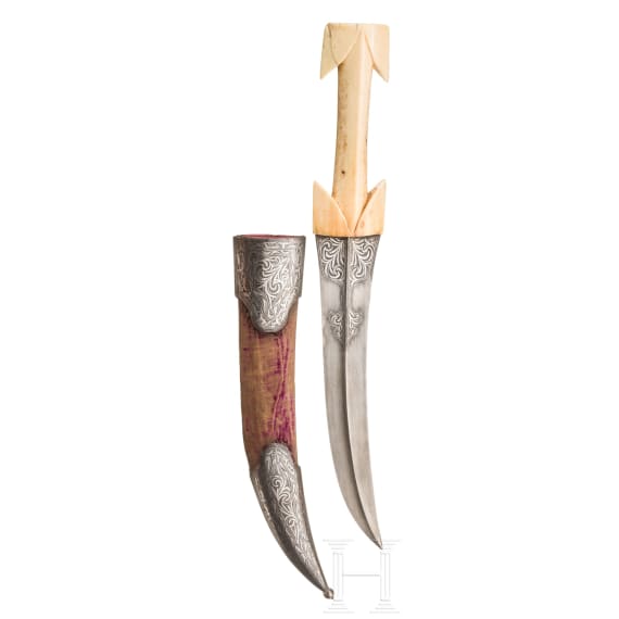 A large Persian khanjar with walrus ivory handle, circa 1800
