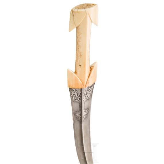 A large Persian khanjar with walrus ivory handle, circa 1800