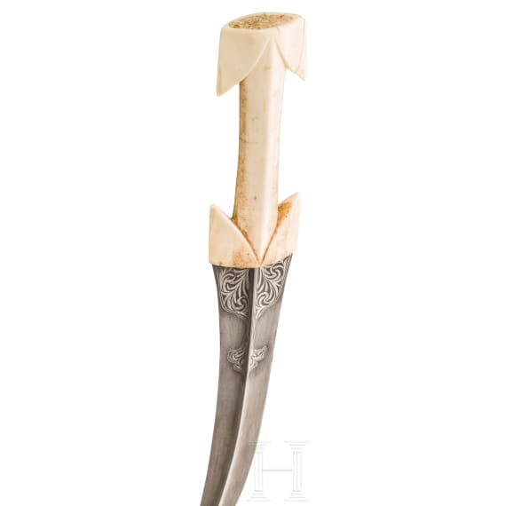 A large Persian khanjar with walrus ivory handle, circa 1800