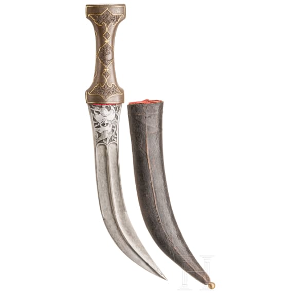 A Persian khanjar with gold-inlaid iron handle, circa 1830