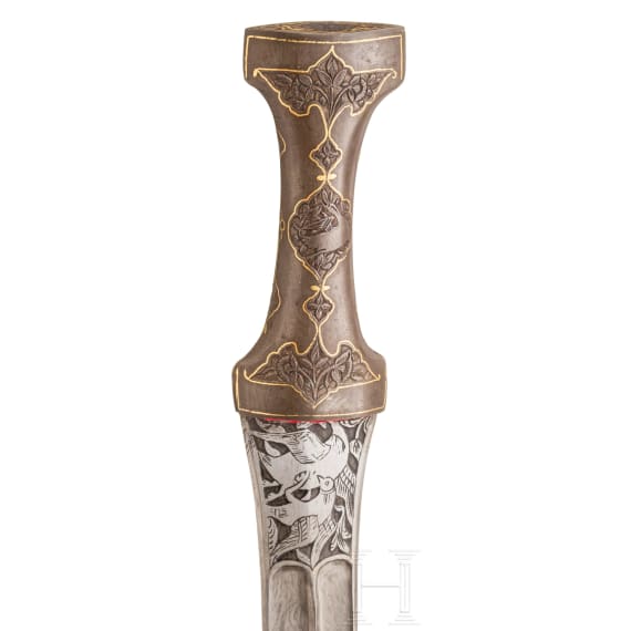 A Persian khanjar with gold-inlaid iron handle, circa 1830
