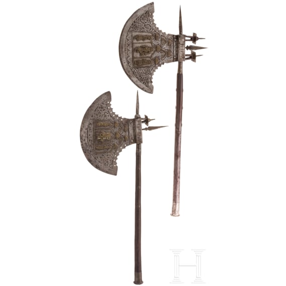 A pair of Indian decorative battle axes, 20th century