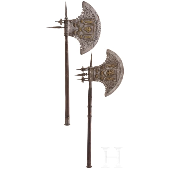 A pair of Indian decorative battle axes, 20th century