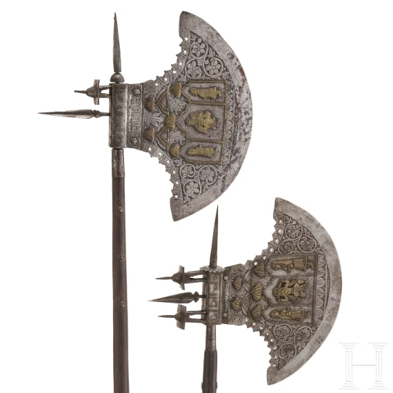A pair of Indian decorative battle axes, 20th century