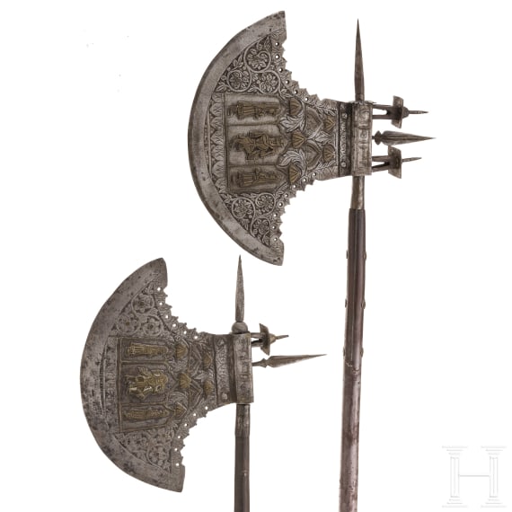 A pair of Indian decorative battle axes, 20th century