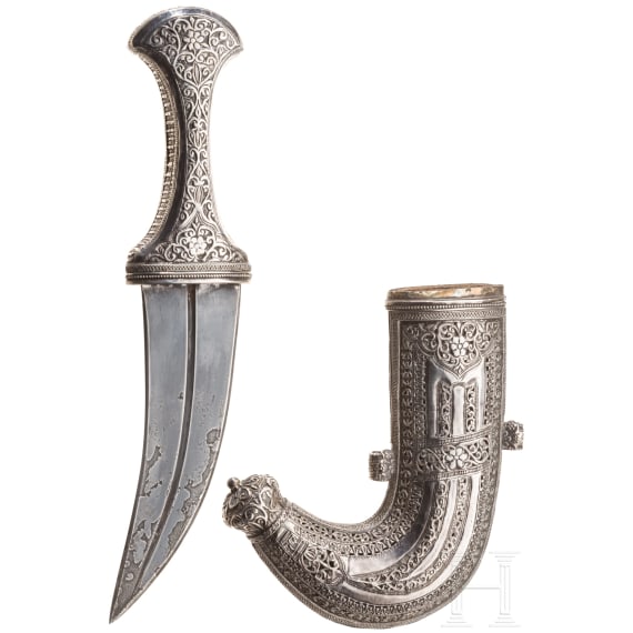 A small Indian silver-mounted jambya, 19th century