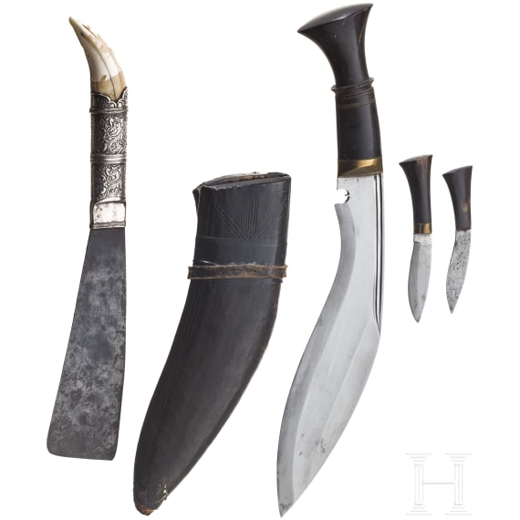 An Indian kukri and a Philippine silver-mounted bolo, 20th century