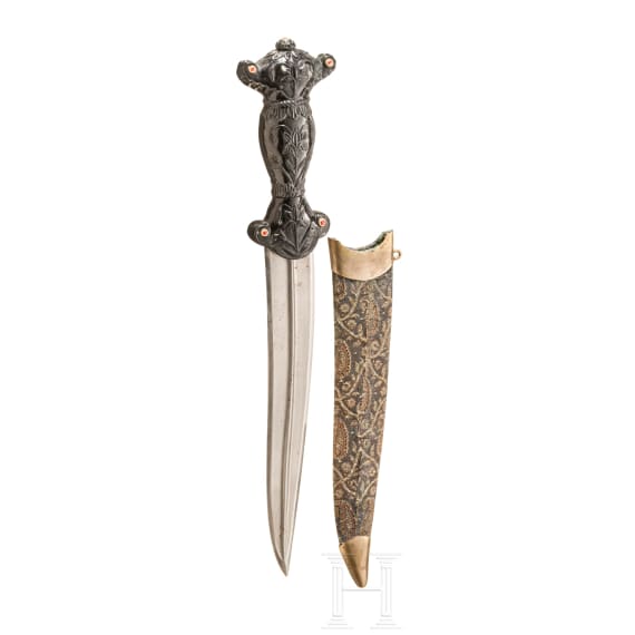 A North Indian dagger with a heavy black jade hilt, 20th century