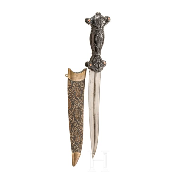 A North Indian dagger with a heavy black jade hilt, 20th century