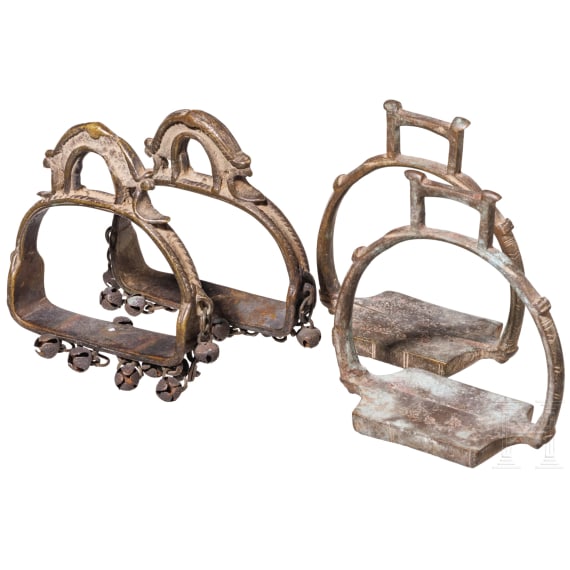 Two pairs of Indian stirrups, 19th century