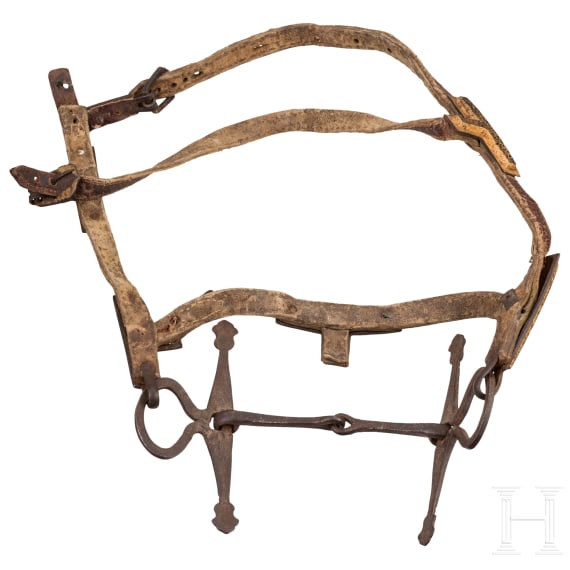 A chiselled Tibetan snaffle with silver and gold inlays, 18th century