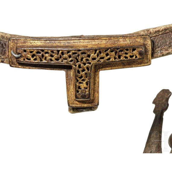 A chiselled Tibetan snaffle with silver and gold inlays, 18th century
