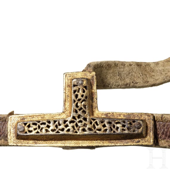 A chiselled Tibetan snaffle with silver and gold inlays, 18th century