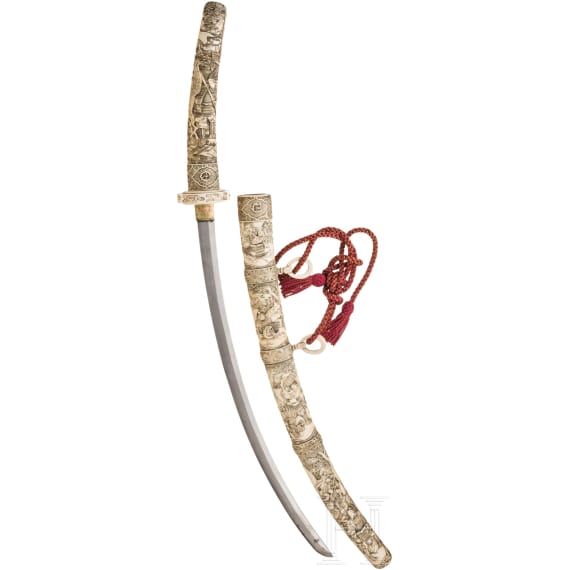 A significant Japanese ceremonial Tachi mounted in walrus ivory, Meiji period