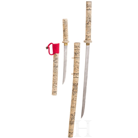 A Japanese bone tachi and bone tanto, Meiji period, circa 1900