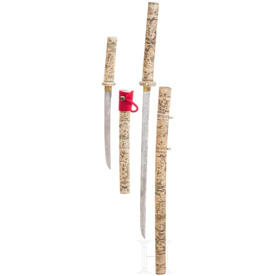 A Japanese bone tachi and bone tanto, Meiji period, circa 1900