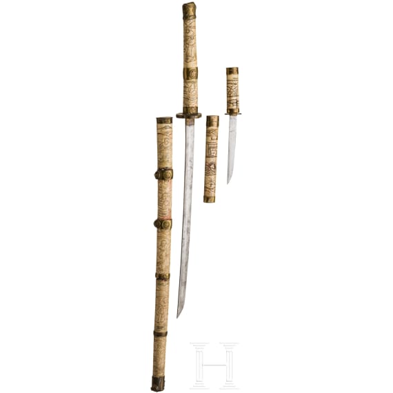 A Japanese bone katana and tanto, late Meiji/early Showa period