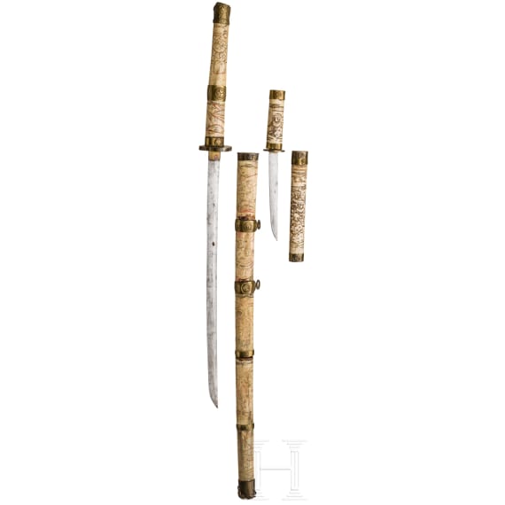 A Japanese bone katana and tanto, late Meiji/early Showa period