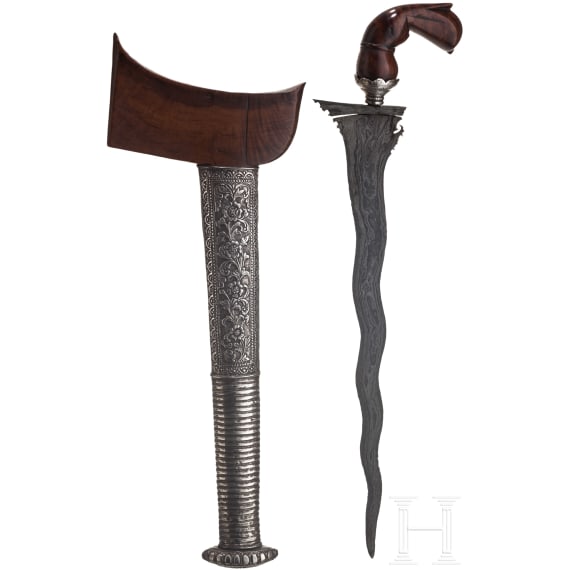 An Indonesian Sulawesi keris with embossed silver scabbard, 20th century