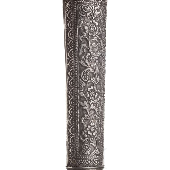 An Indonesian Sulawesi keris with embossed silver scabbard, 20th century