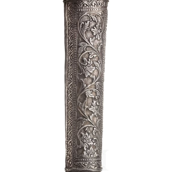 An Indonesian Sulawesi keris with embossed silver scabbard, 20th century