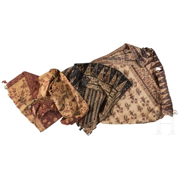 Three Indonesian batik sarongs (silk skirts), Java, 19th century