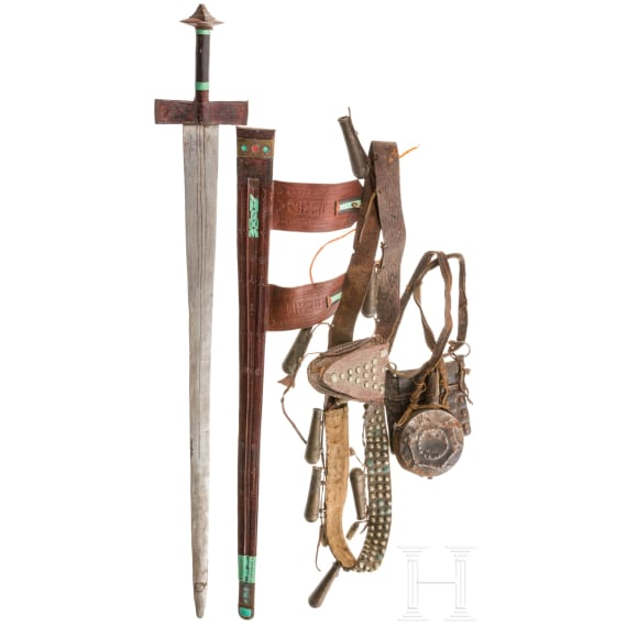 A Sudanese kaskara and gun-powder bandolier, 20th century