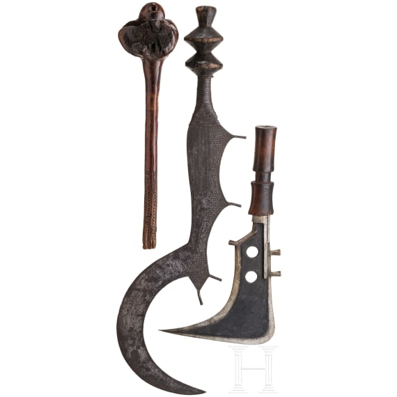 A Congolese sword of the Ngala people and sickle knife of the Mangbetu people