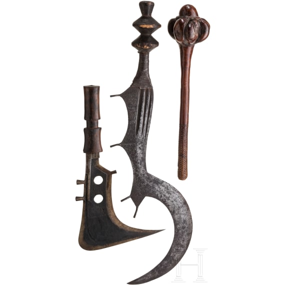 A Congolese sword of the Ngala people and sickle knife of the Mangbetu people