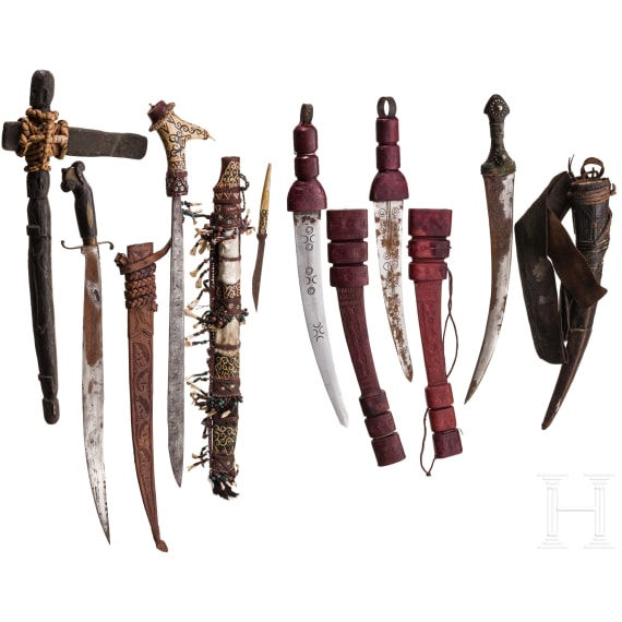 Six African and Asian weapons, circa 1900