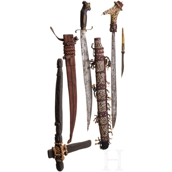 Six African and Asian weapons, circa 1900