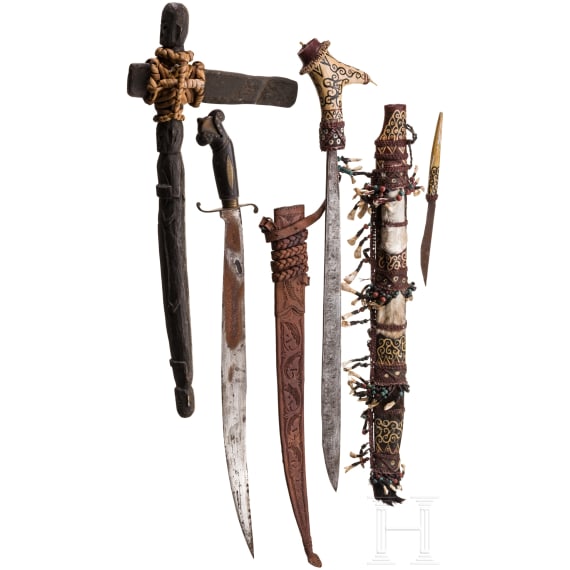 Six African and Asian weapons, circa 1900
