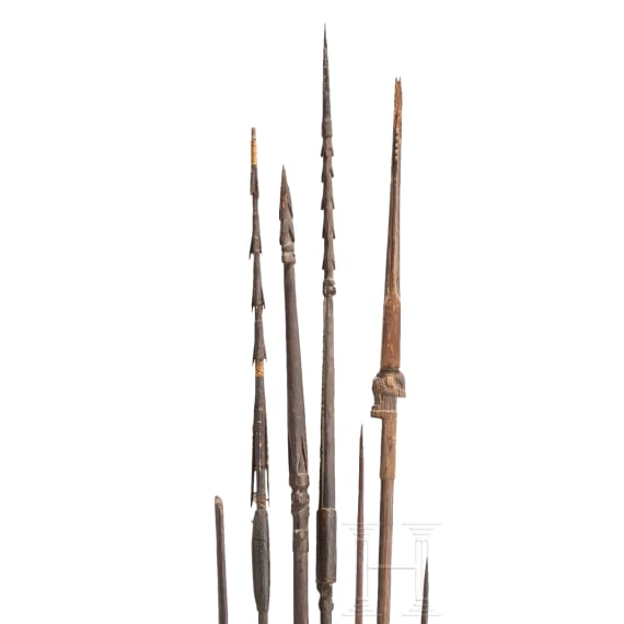 A New Guinean bow and six spears