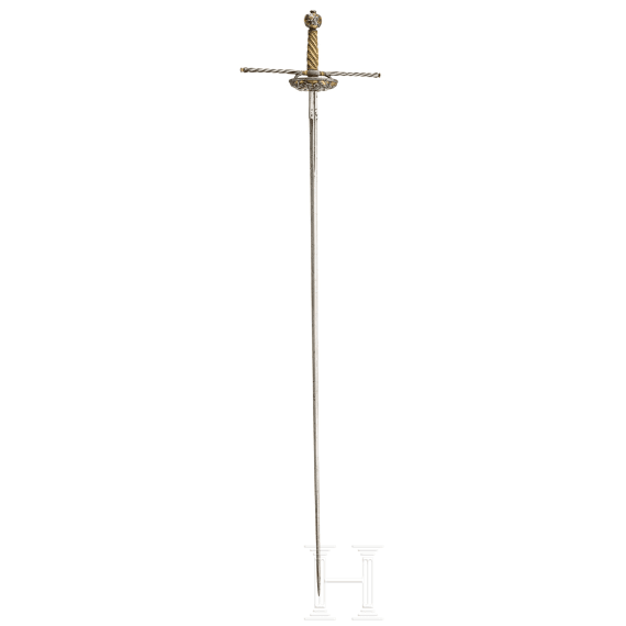A Dutch or Flemish cup-hilt rapier with chiselled decoration, mid-17th century
