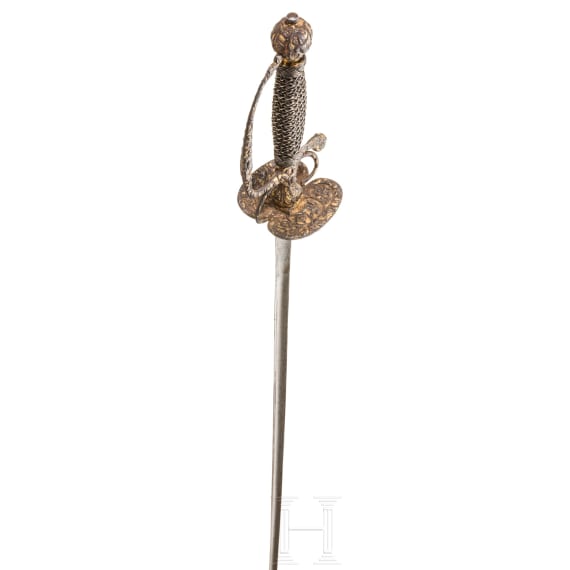 A Flemish small sword with chiselled and gilt decoration, circa 1710/20