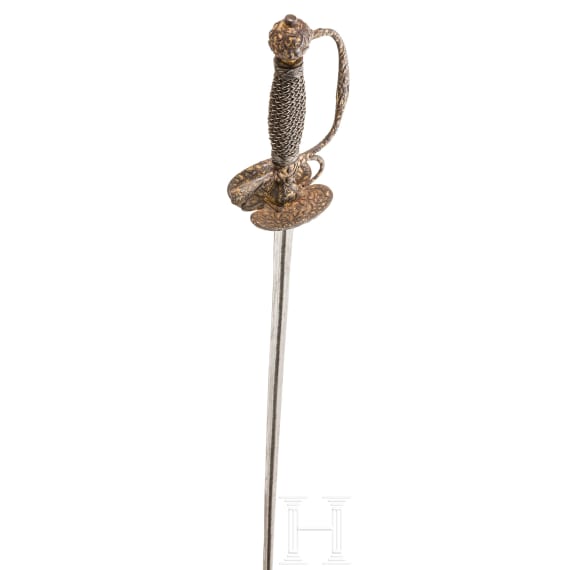 A Flemish small sword with chiselled and gilt decoration, circa 1710/20