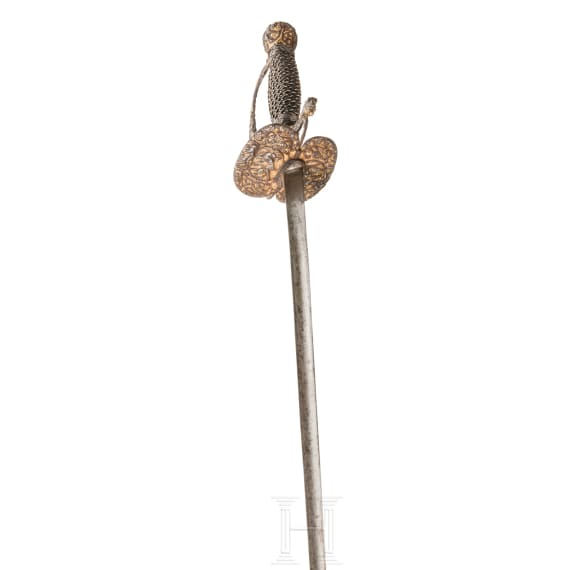 A Flemish small sword with chiselled and gilt decoration, circa 1710/20