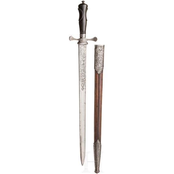 A richly etched hunting hanger, LePage &agrave; Paris, circa 1860