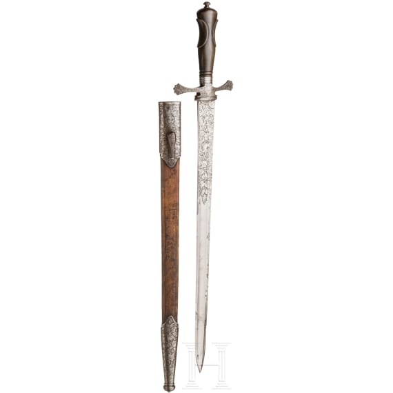 A richly etched hunting hanger, LePage &agrave; Paris, circa 1860