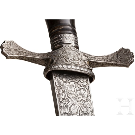A richly etched hunting hanger, LePage &agrave; Paris, circa 1860
