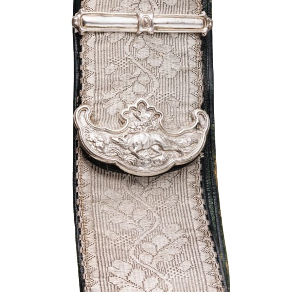 An Austro-Hungarian hunting hanger, bandolier and epaulettes worn by a count's high-ranking forestry official, circa 1910