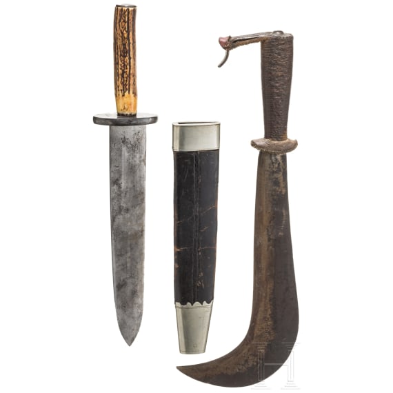 A hunting knife and a billhook, Austrian and German, 19th and 20th century