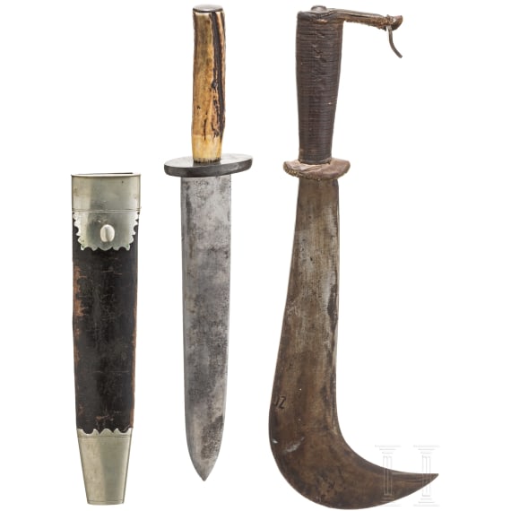 A hunting knife and a billhook, Austrian and German, 19th and 20th century