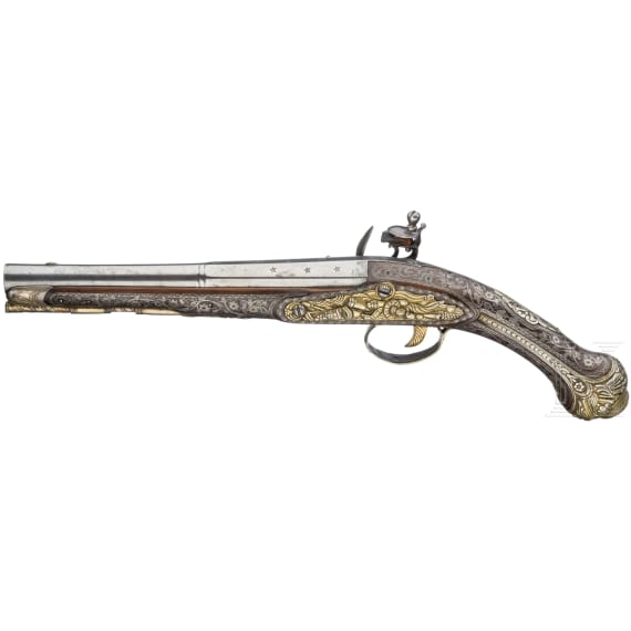 Silbermontierte Steinschlosspistole, franz&ouml;sische Fertigung f&uuml;r den nordafrikanischen Markt, um 1800